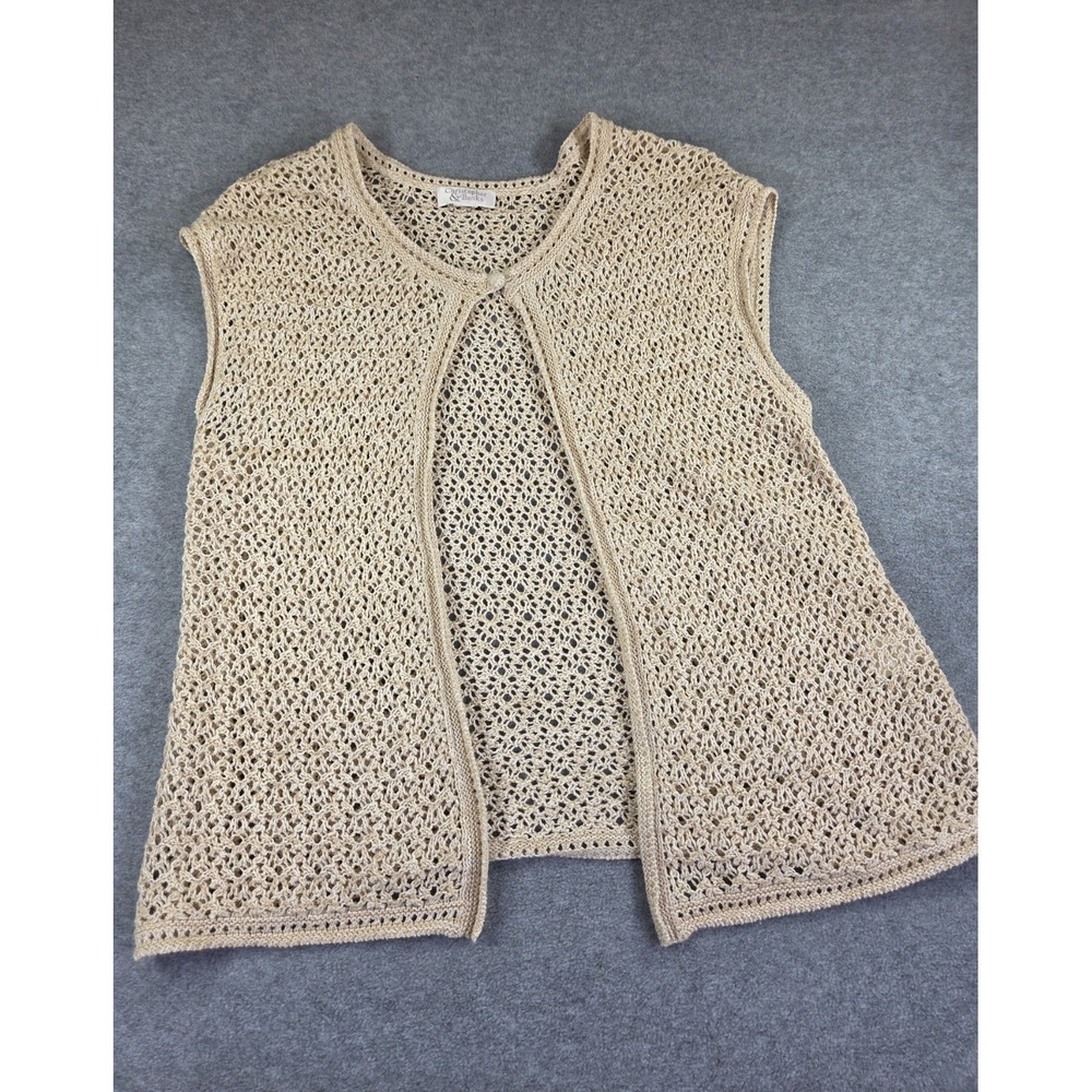 Coastal Grandma Boho Casual Knit Vintage Sweater Vest Cardigan Medium